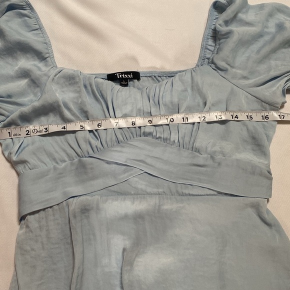 Trixxi Baby Blue Short Sleeve Ruffle Dress Size L - Picture 6 of 12